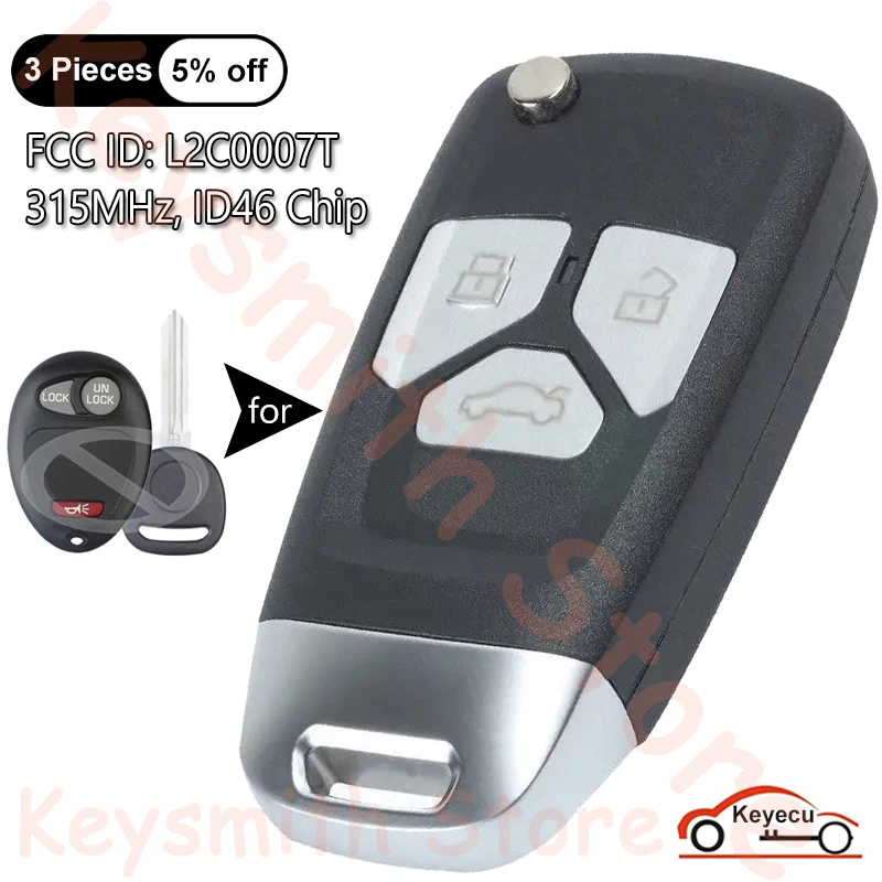 

KEYECU 315MHz ID46 Chip FCC ID:L2C0007T Upgraded Flip Remote Key Fob for Chevrolet Colorado Venture GMC Canyon Hummer H3 Pontiac