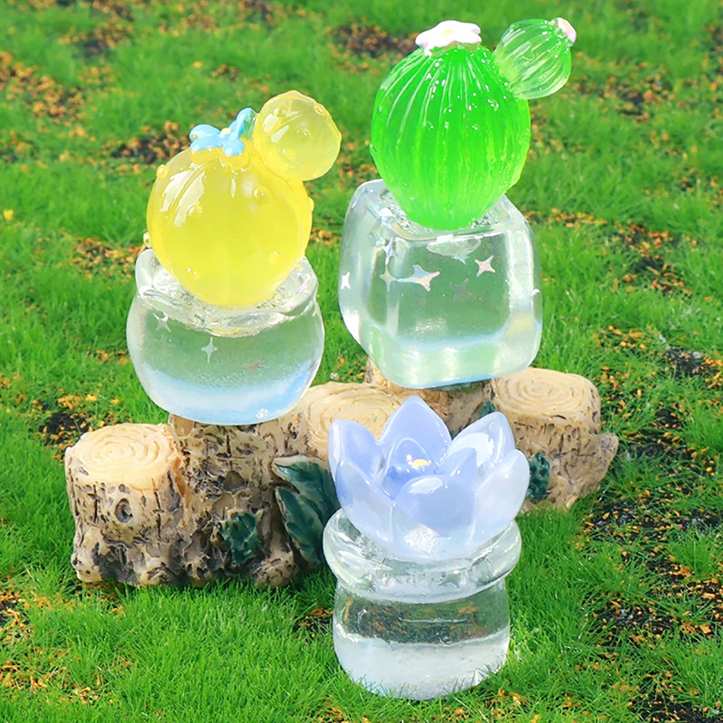 1PC Home Accessories Creative Simulation Cactus Plant Decor Transparent Fleshy Car Computer Ornaments Decorative Crafts