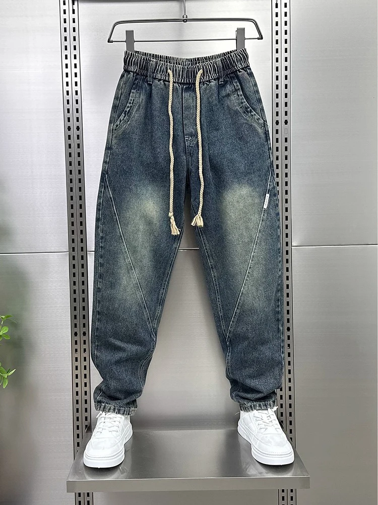 

Loose Cuffed Casual Jeans Men's Trendy Brand Autumn New adient Dad Pants Outdoor Sle mid High Waist Elastic Straight Leg