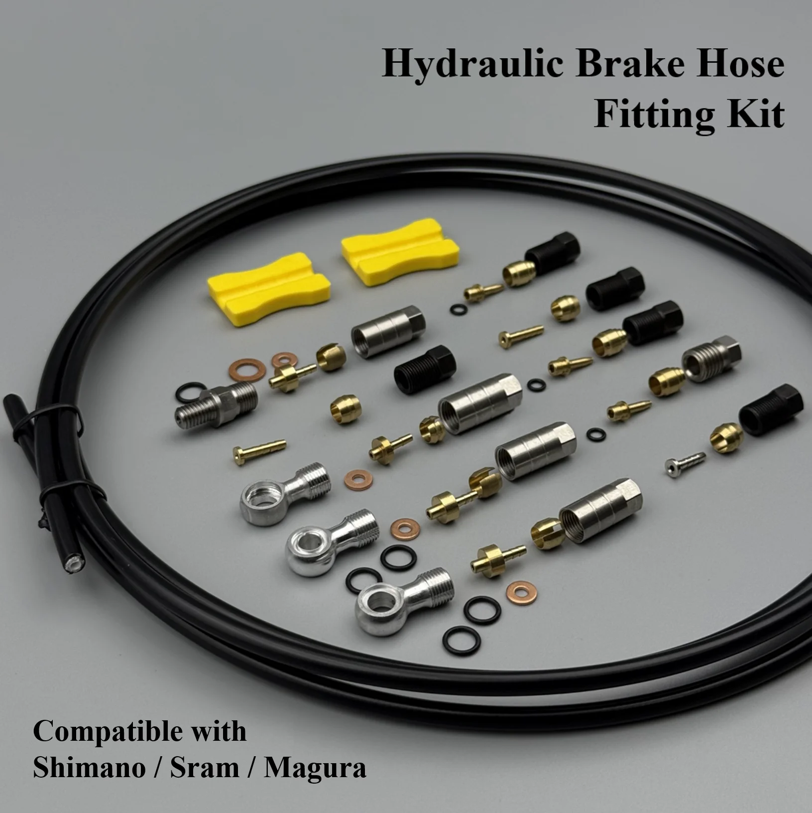 1 Set Bike Hydraulic Brake Hose Fitting Kit, 2m 3-Layer Hydraulic Hose (OD 5mm/ID 2.0mm), for Shimano BH59/BH90 Sram Magura