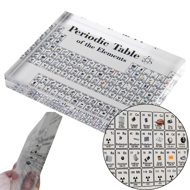 Acrylic Periodic Table with Real Elements 83 Mendeleev Chemical Element Display Kids Teaching School Decoration Home Light Base