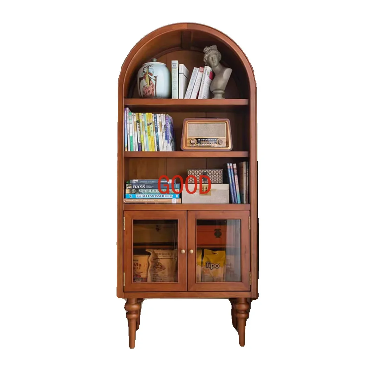 Retro Distressed Solid Wood Storage Organizer Showcase Bookshelf Arch