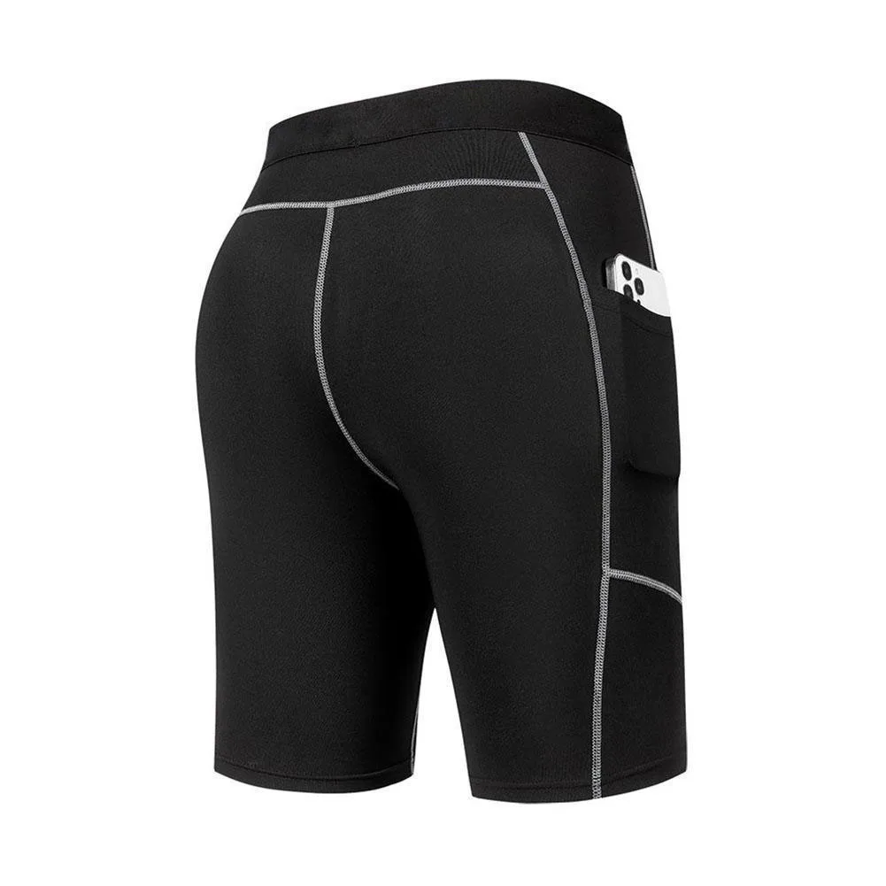 Kurze Kompressionshose für Herren, elastisch, schnell trocknend, Lauf-Fitness-Shorts mit Tasche, große Größe, schwarz, enge Fitness-Trainingshose – Detail 12