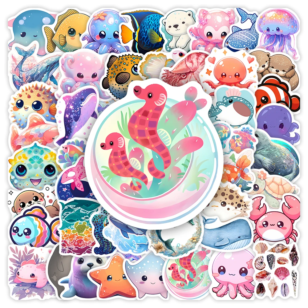 

Cute Cartoon Sea Life Stickers Jellyfish Fish Kid DIY Gift Toy Decorative Decal for Scrapbook Journal Laptop Luggage Waterproof