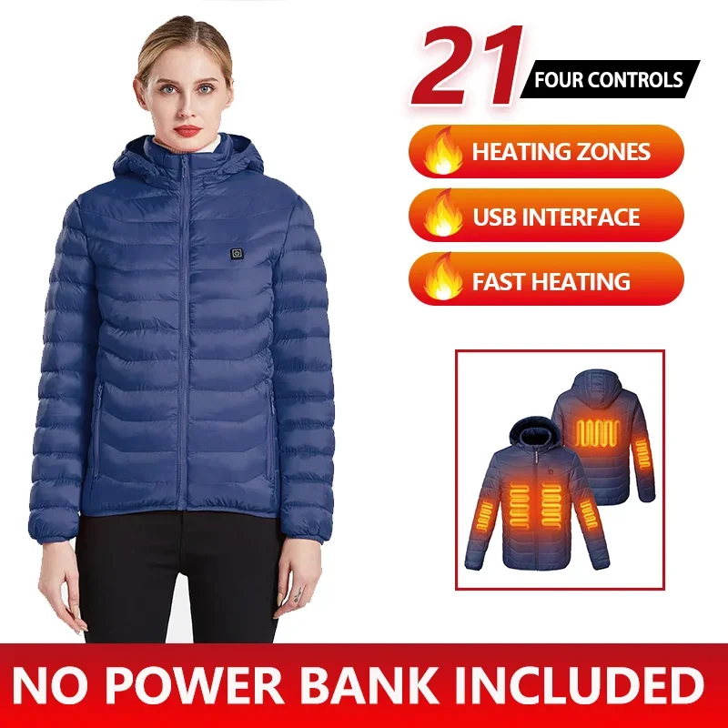 

Four-control 21-zone constant temperature electric cotton-padded jacket for men in winter with USB chargingwarm and heated hood