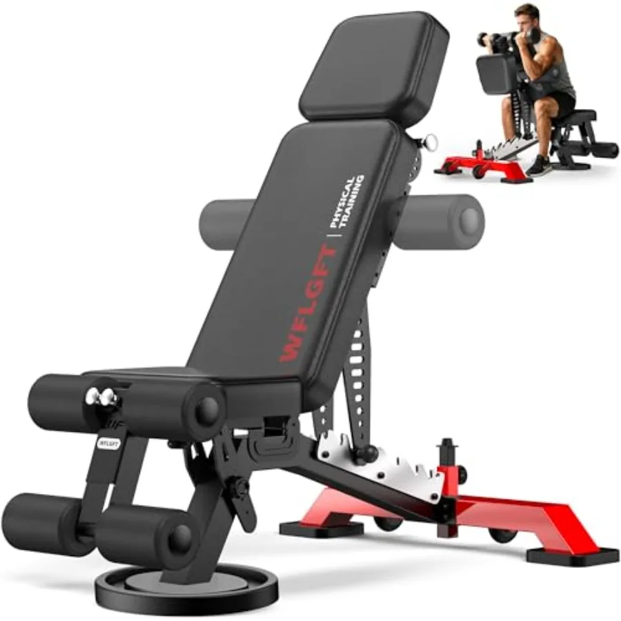 

Commercial Adjustable Weight Bench for Home Gym: Heavy Duty 1800LBS Steel Frame Black Finish Flat/Decline/Incline Positions wit
