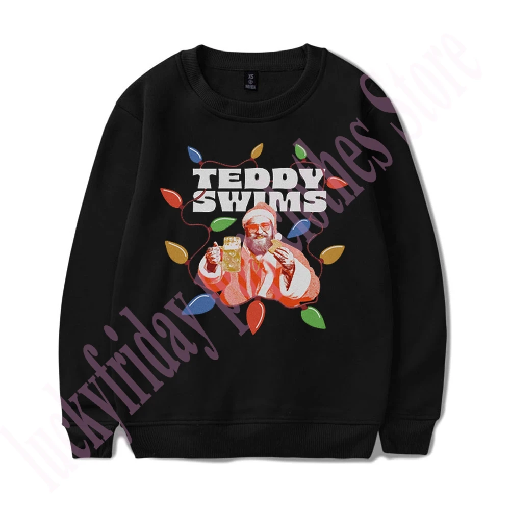Moletom de manga comprida masculino e feminino, streetwear casual na moda, Teddy Swims Merch, pescoço TEDDY KEGSMAS
