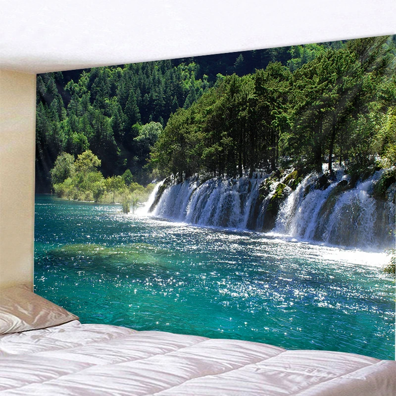 Forest Waterfall River Scenery Wall Hanging Tapestries Tapestry Art Hanging At Home Sitting Room Big Size