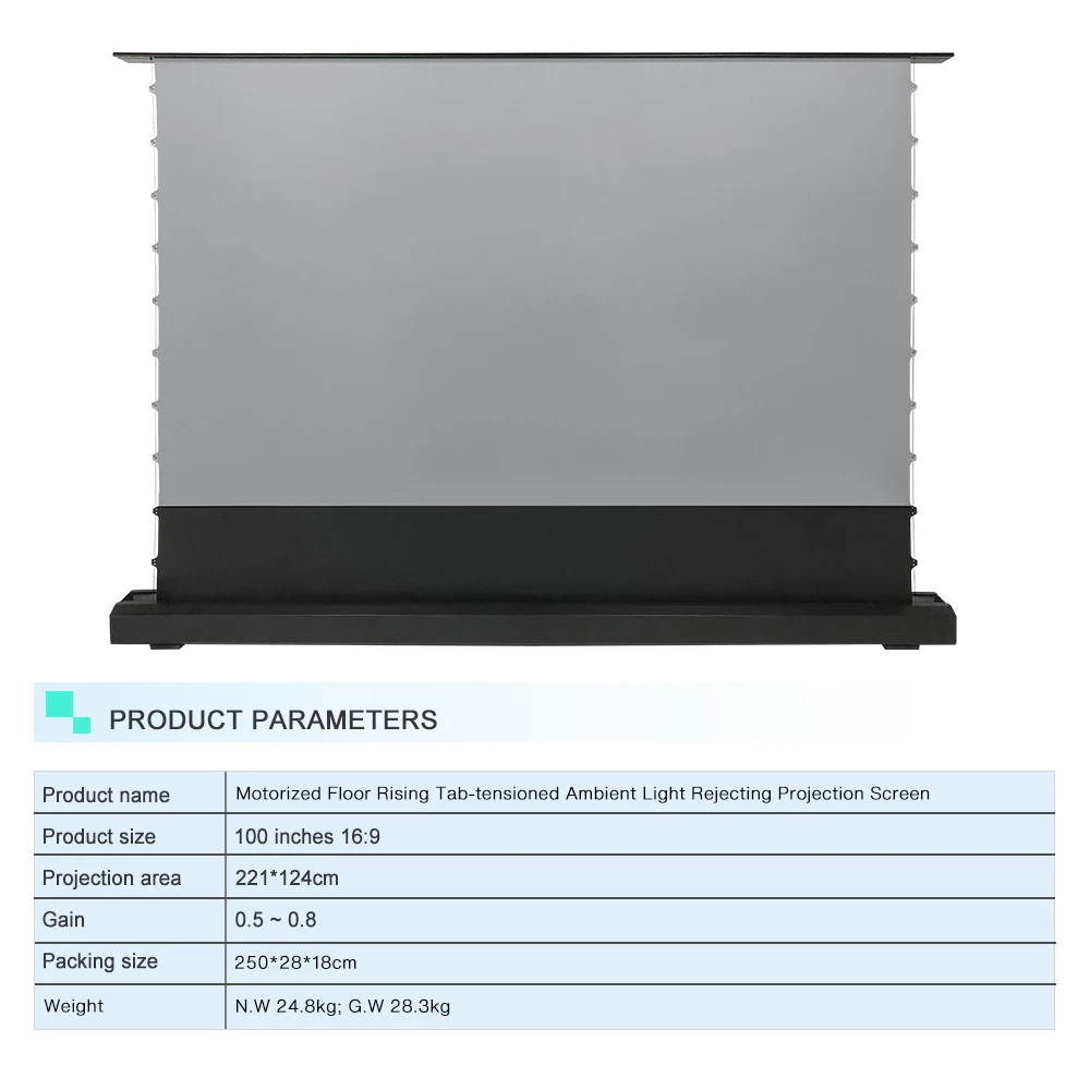 High Quality 120-Inch 4K Motorized Floor Rising Projector Screen Ambient Light Rejection 16:9 Compatible Short Throw Portable