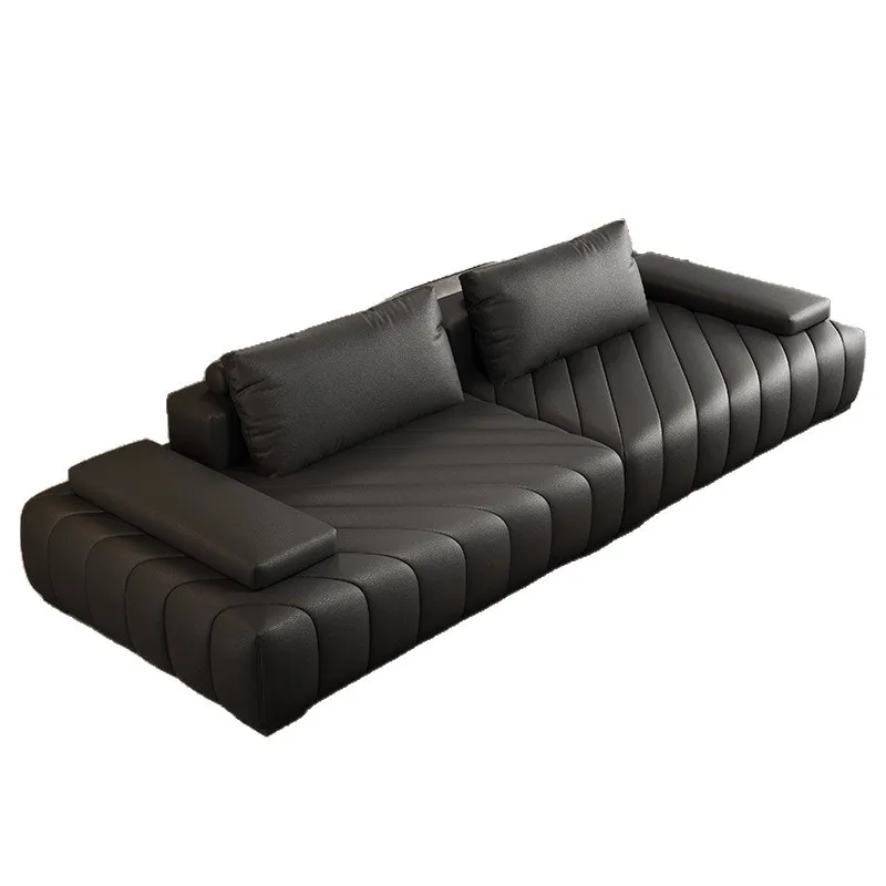

Italian minimalist sofa, first layer cowhide, living room large apartment villa straight row sofa
