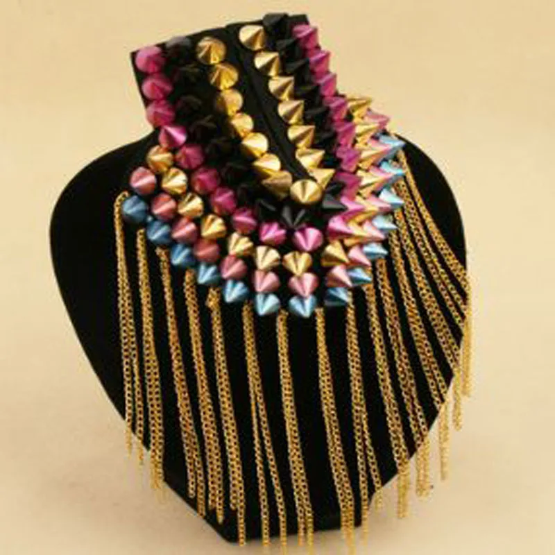 Retail & Wholesale Punk Cool Gunblack Bead Pyramid Handmade Tassel Epaulet Brooch Badge 2pairs Home Decor