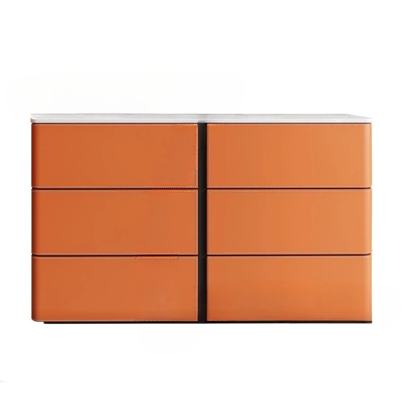 

High-end slate sideboard cabinet, modern, simple, against the wall, integrated, storage, saddle leather