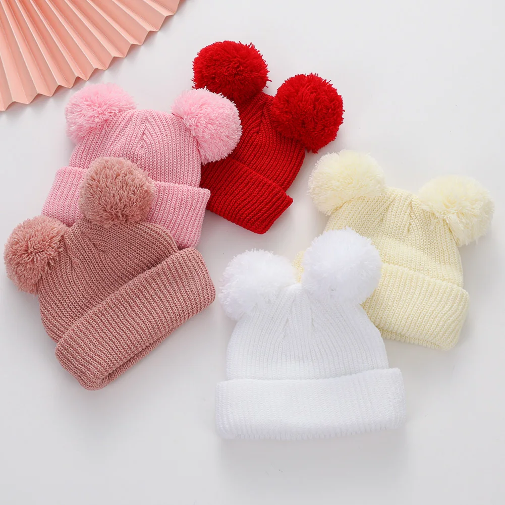 

Детская шапочка с помпоном для детей 0-12 месяцев, однотонные вязаные милые шапки-тюрбаны для новорожденных мальчиков и девочек, больничные шапочки, детские осенне-зимние повязки на голову