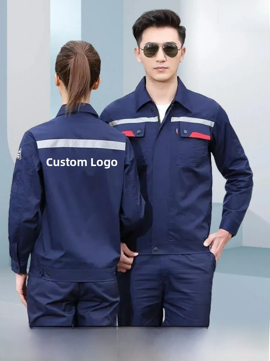 

Reflective Men's Work orm Set Summer Labor Protection Clothing Anti-stain Wear Resistant Cotton Polyester Workwear