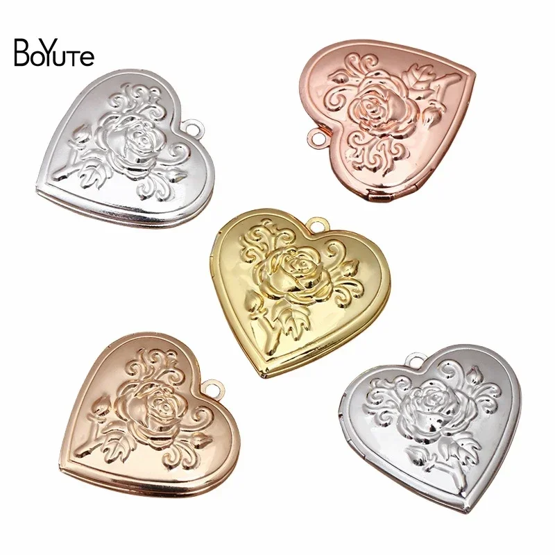 BoYuTe (10 Pieces/Lot) Metal Brass 29*7MM Heart Locket Flower Rose Floating Photo Locket Pendant