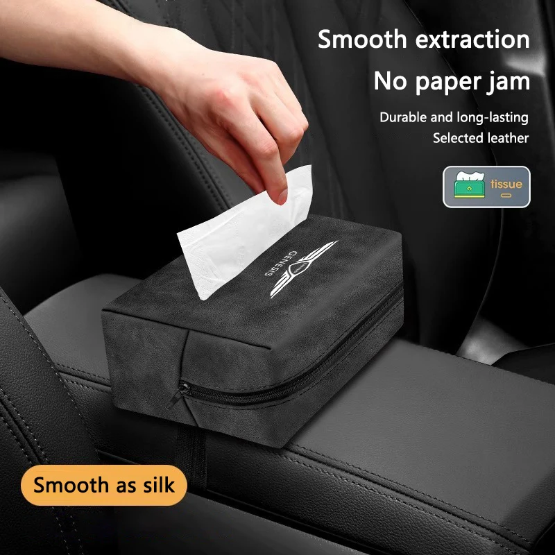 Car Suede Tissue Bag For Genesis EQ900 Essentia G70 GV80 G90 GV90 GV60 X G80 GV70 Auto Seat Back Tissue Box Interior Accessories