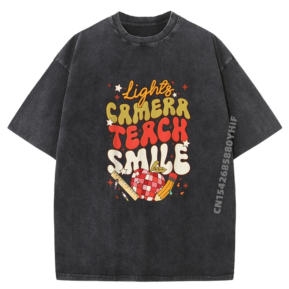 

Normal Lights Camera Teach Smile Funny Mans T-shirt Graphic Tees Mens Soft Tee-Shirts Loose Washed Clothes