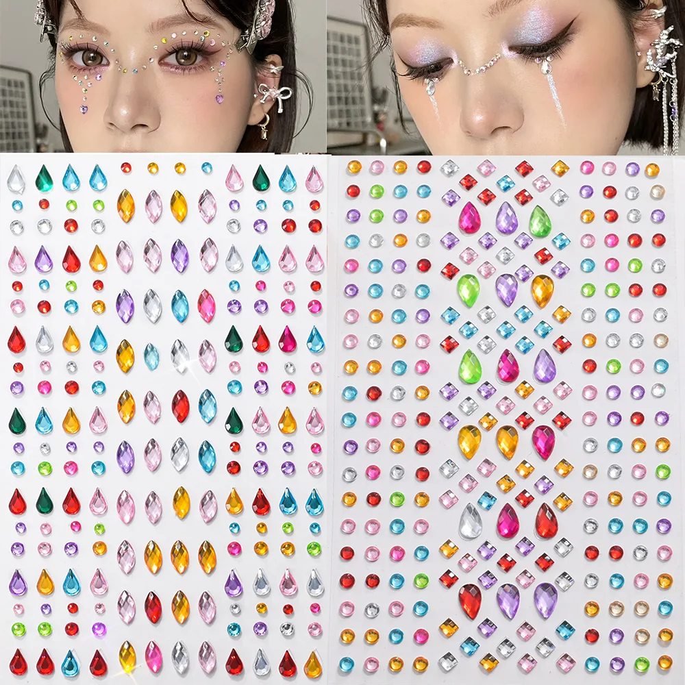 

1Pcs 3D Self-Adhesive Gems Stickers Bling Rhinestones Eye Face Tattoos for DIY Crafts Phone Case Toy Decorative Diamond Stickers