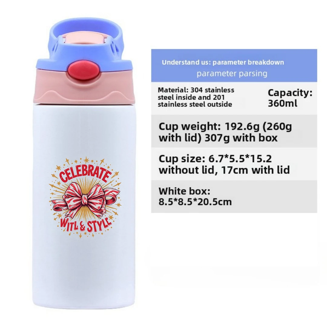 كوب حراري من الفولاذ المقاوم للصدأ 304، كوب من القش للأطفال على شكل فيونكة كرتونية عصرية، هدية عيد الميلاد الأساسية تحافظ على البارد الساخن المفضل لدى الأطفال