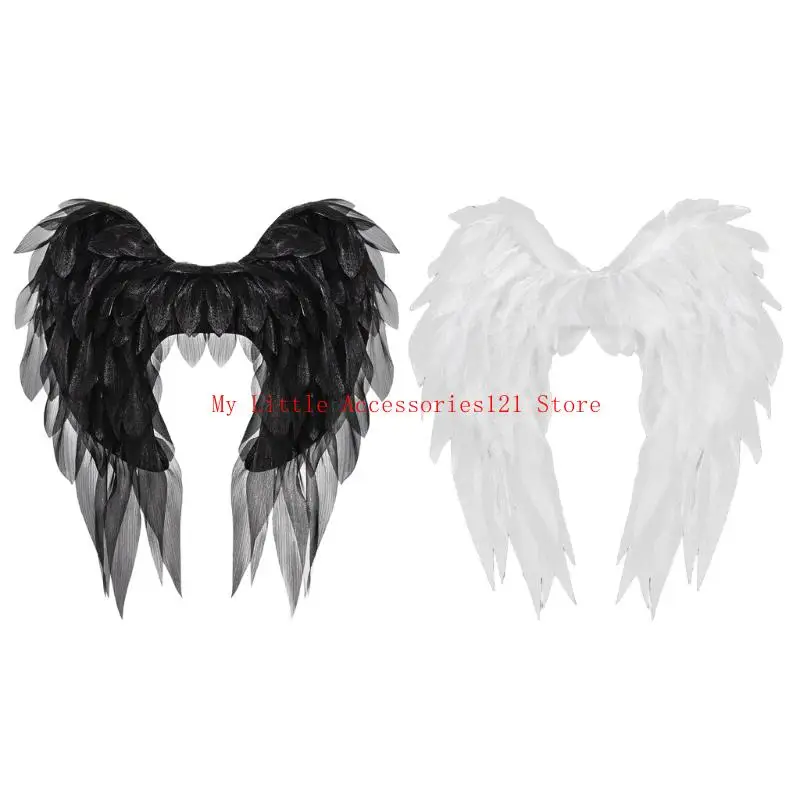 

Flowing Black White Organza Fairies Wing Secure Comfortable Straps Halloween Party Costume Accessory