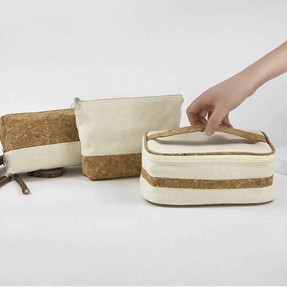 

1Pcs Canvas Storage Bag Wood Grain Makeup Bag Travel Toiletry Pouch Portable Personal Care Organizer for Trip Camping
