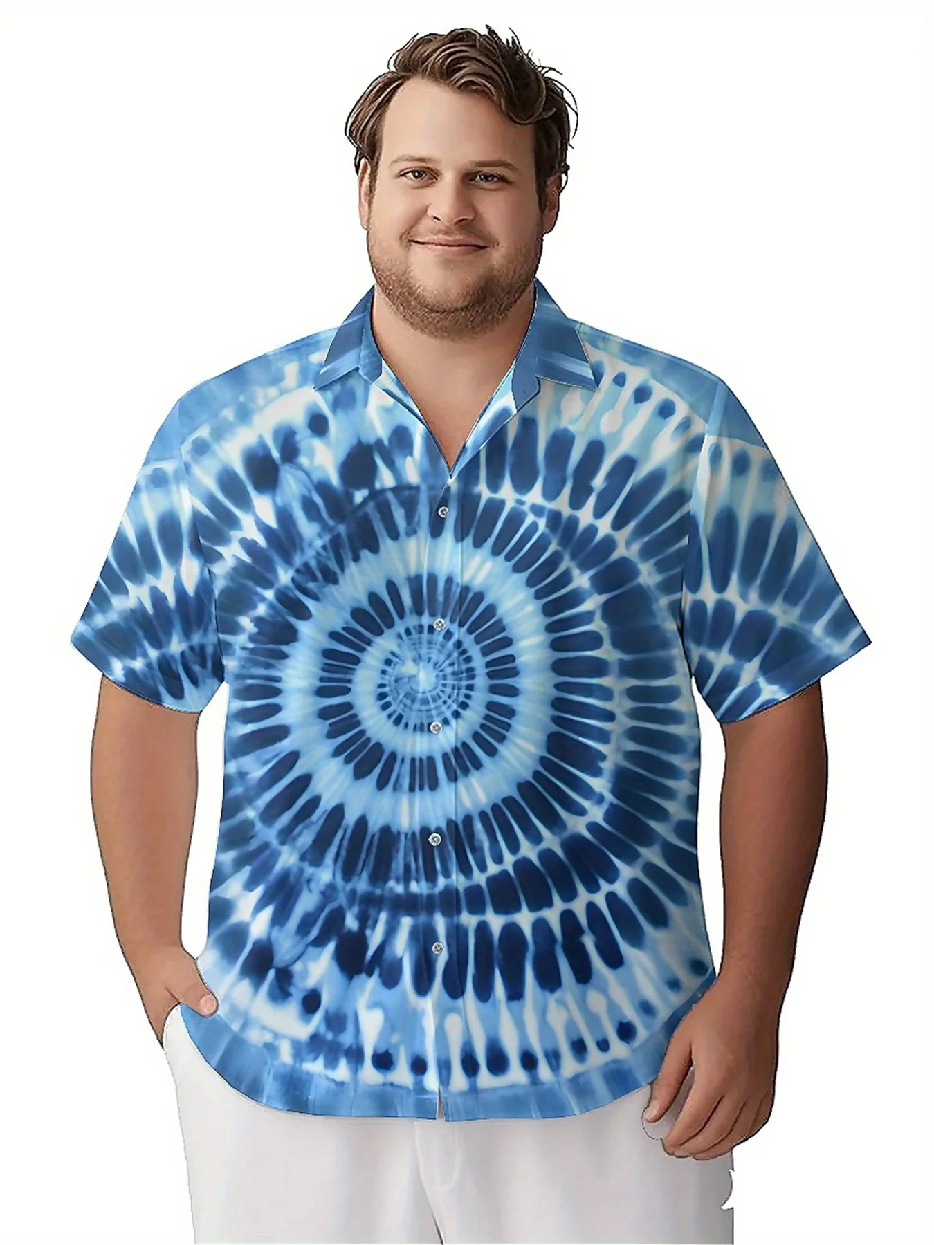 Мужские гавайские рубашки больших размеров с синим спиральным узором, новые летние модные топы, уличная одежда в стиле хип-хоп и рок