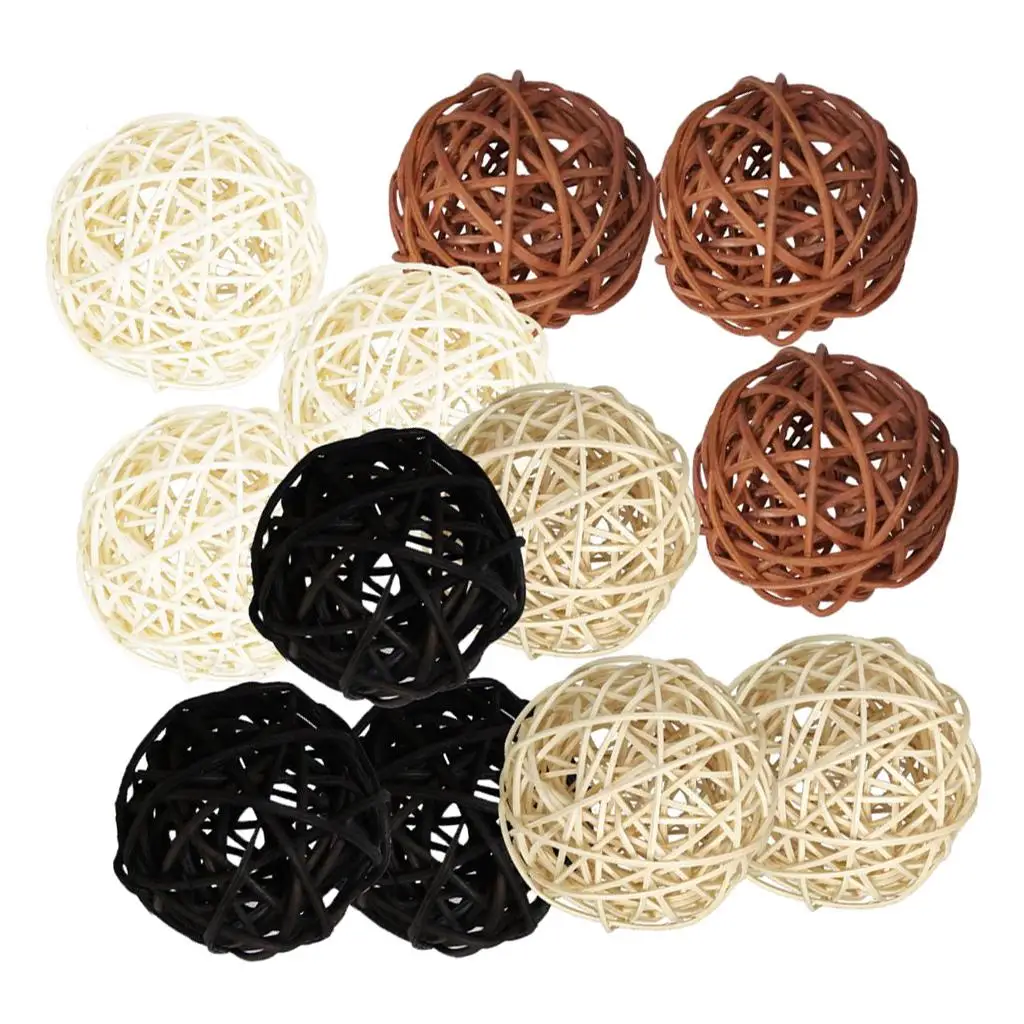 12Pcs Decorative Wicker Rattan Ball 5 cm Spheres, DIY Vase Filler Ornament Party Garden Wedding Birthday Decoration, 4 Colors