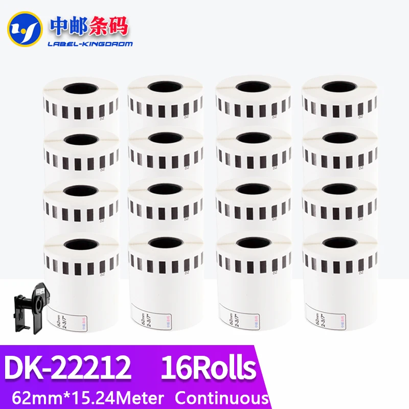 16 Rolls Compatible DK-22113 Transparent Clear Film Label 62mm*15.24M Continuous for Brother QL-570/700/800 Printer DK22113