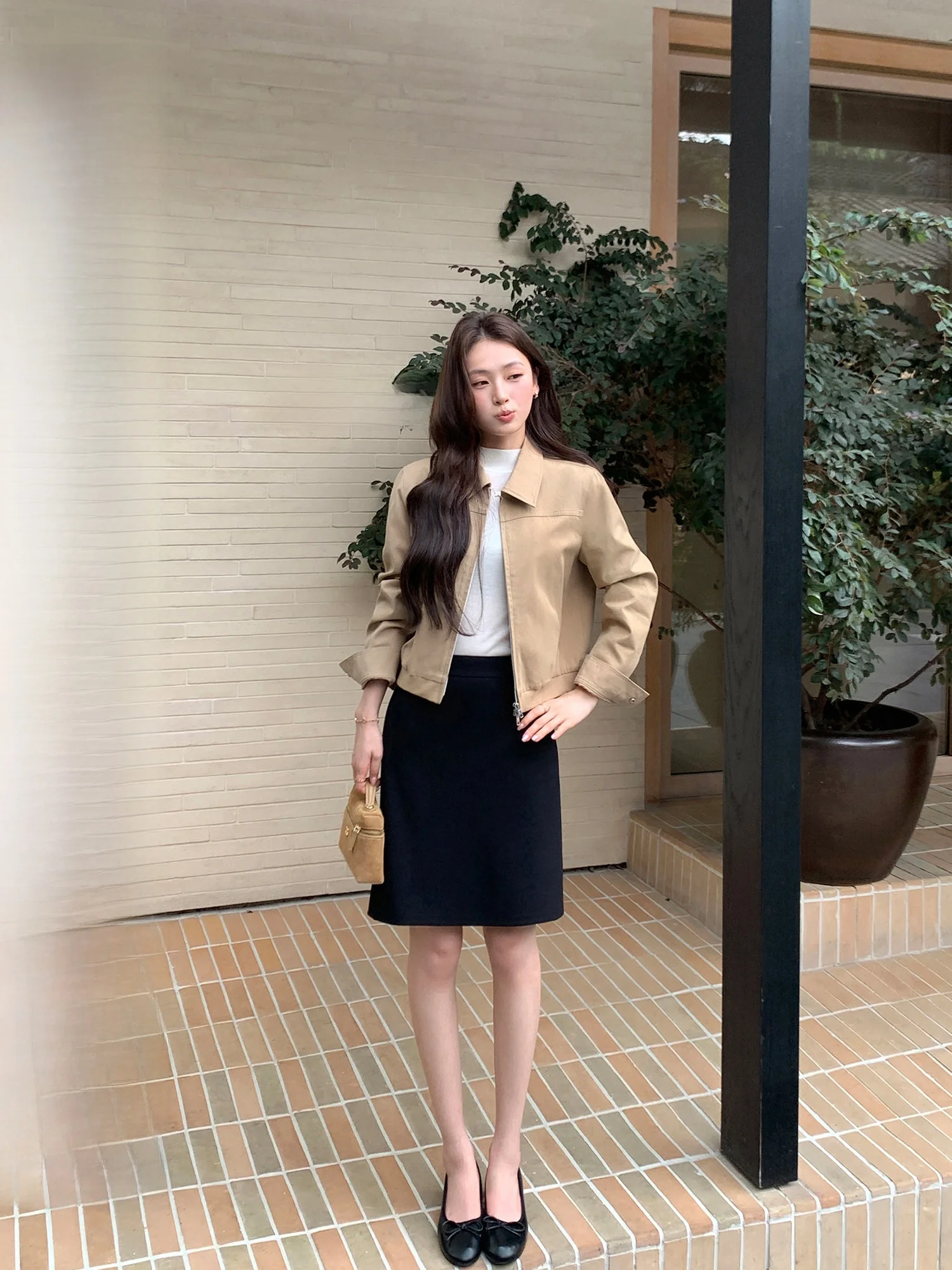 Pusumede Elegant Minimalist Knitted High Waist Midi Skirt Women's Fashion Classy Straight Cut Short Skirt Polyester Fiber