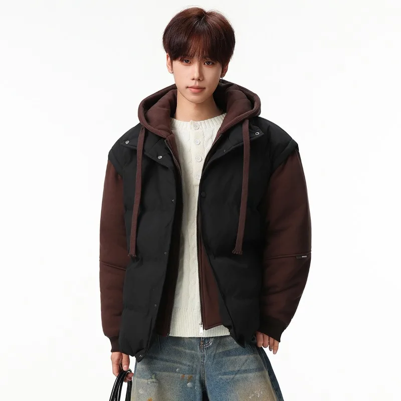 

2025 New Fake Two-Piece Cotton Jacket Unisex Hooded Workwear Style Thickened Winter Bomber Parka Warm Coat