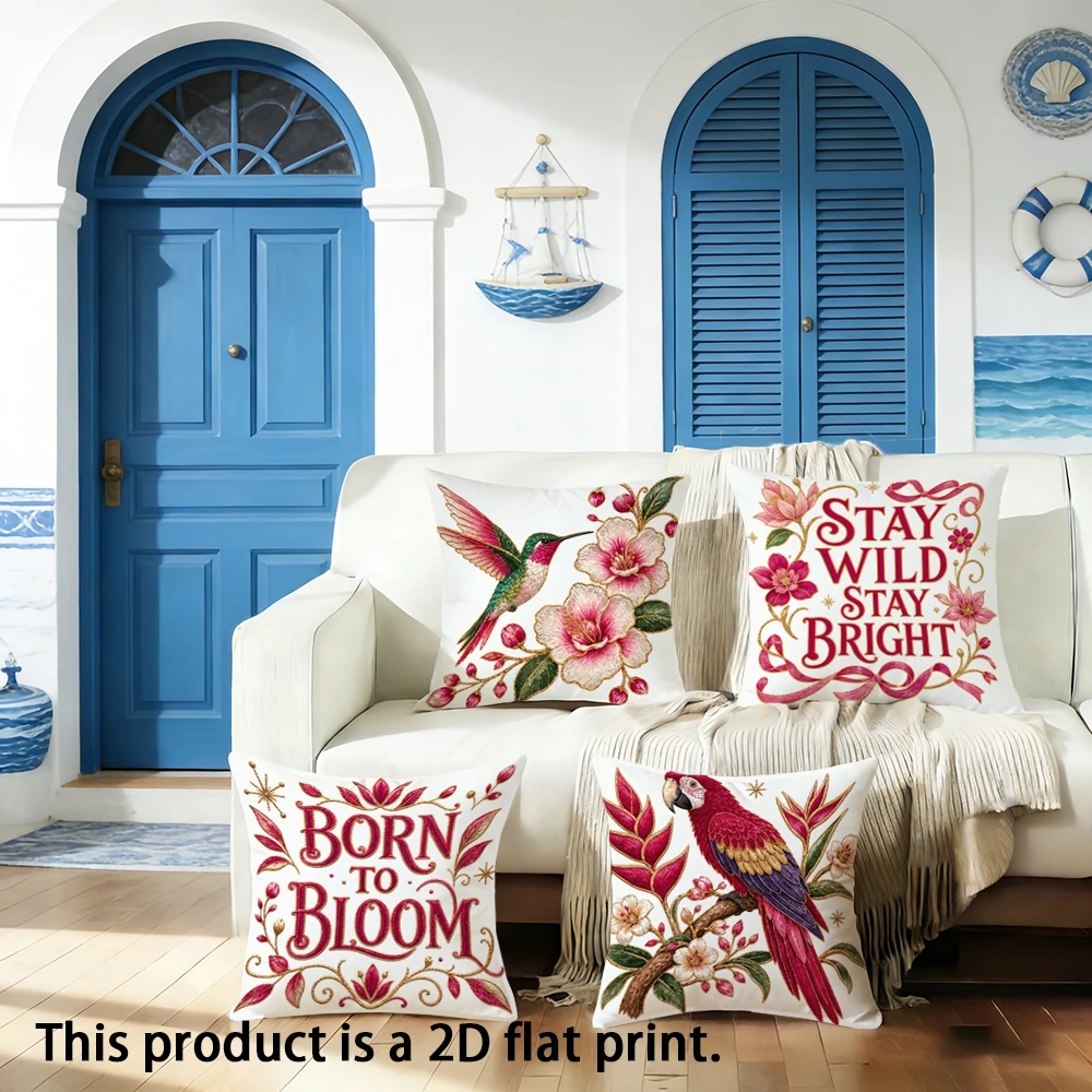 1pc  Vintage Tropical Bird & Floral Throw Pillow Covers, Boho Botanical Decorative Cushion Cases for Home Sofa Bedroom