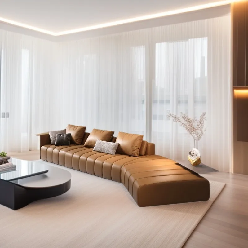 Leather sofa simple leather art modern living room villa first layer cowhide combination corner