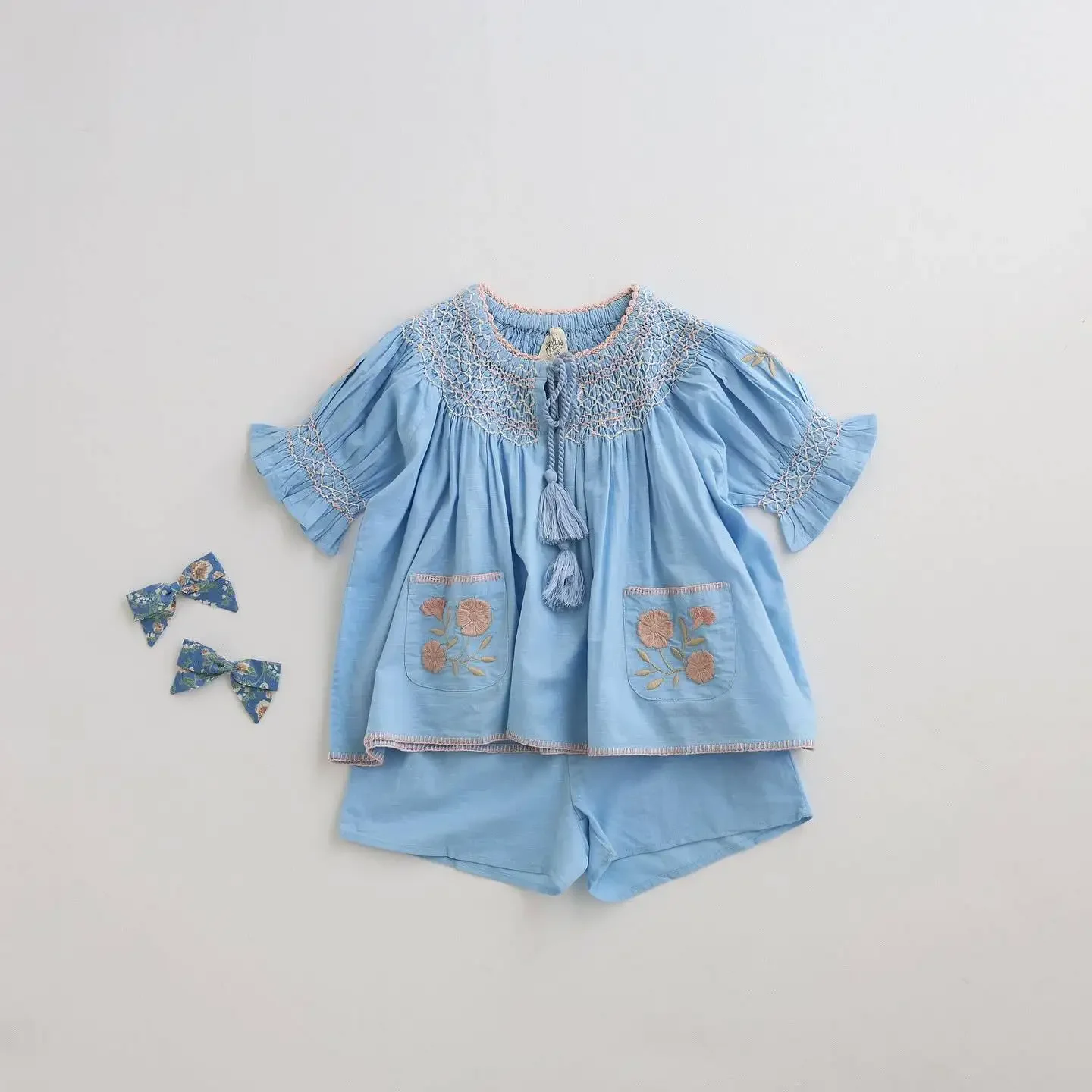 2024 APO New kids girls clothes sets For Summer Embroidery Children holiday suit Children's High quality Clothings Top sets