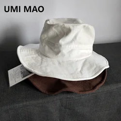 UMI MAO White Fisherman Hat Sun Visor Hat Large Brimmed Basin Hat Spring Summer Hat Outdoor Travel Yamamoto Cloth Cap Men Women