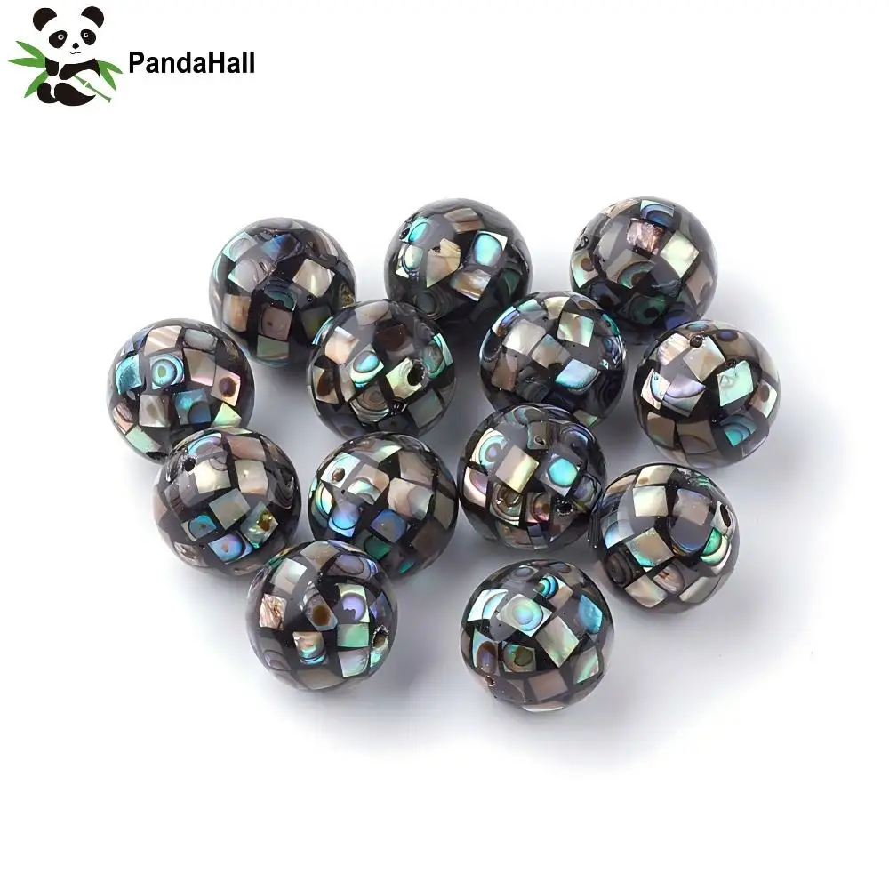 PandaHall 20pcs Natural Paua Shell Round Mother of Pearl Beads, Black 10mm 12mm 16mm with 1mm Hole for Bracelet Jewelry Making