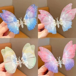 Pearl Butterfly Hair Clip for Girls Gllitter Moving Wings Sweet Decorate Hairpin Kids Lovely Hairgrip Barrettes Styling Tool 1pc