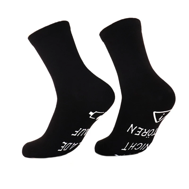 Stylish German Letter Print Cotton Socks Middle Tube Socks with Grip for Unisex