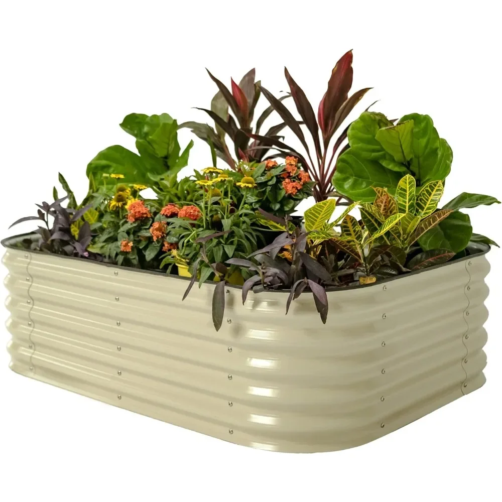 

Raised Garden Bed Kits, Tall 6 in 1 Modular Metal Raised Planter Bed for Vegetables Flowers Patio Ground Planter Box-Pearl White