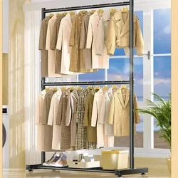 Movable Floor-Standing Clothes Hanger Adjustable Metal Coat Drying Rack Household Clothing Organizer Bedroom Balcony Home Decor