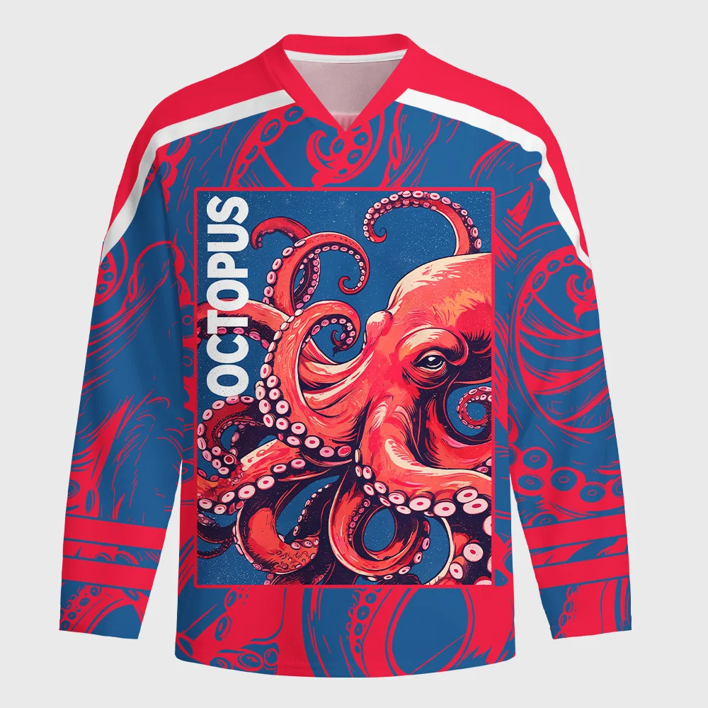 American Retro Print Octopus 3D Printed Long Sleeved Jersey for Men and Women,loose and Fashionable Hip-hop T-shirt for Children