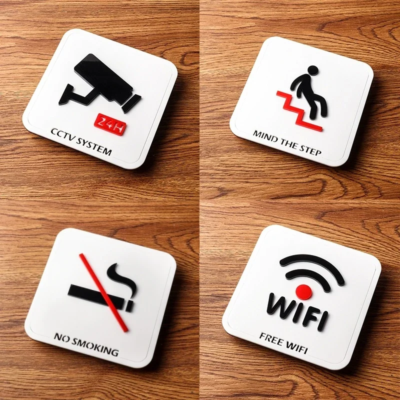 Creative Acrylic Signage Surveillance Cue Sign Beware of Steps Beware of Slippery Floor Warning Sign WIFI Network Reminder Sign