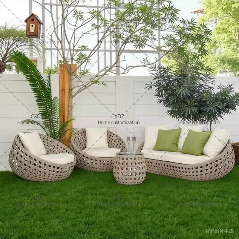 Outdoor Rattan Sofa Set 3 Piece Garden Patio Furniture with Tea Table Waterproof Sun Protection Balcony Courtyard Leisure