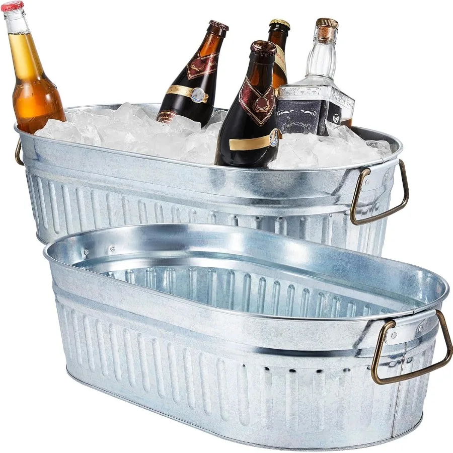 

5.3 gallons Galvanized Beverage Tub Galvanized Bucket Metal Ice and Drink Bucket with Handles Tub for Parties Farmhouse Home Po