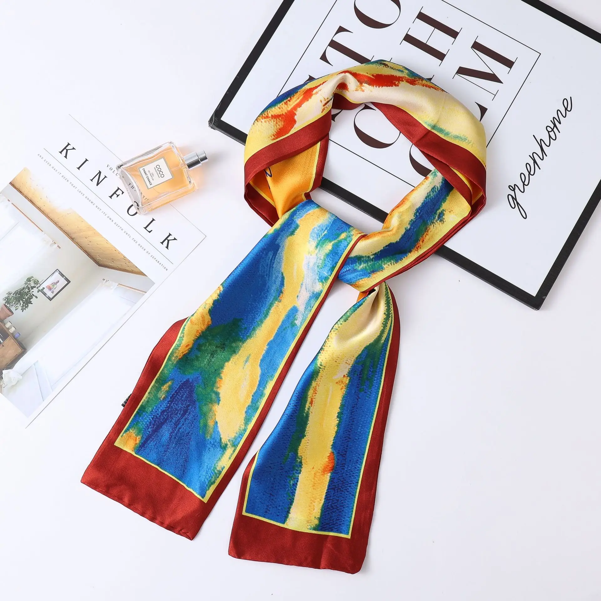 女性のための豪華なシルクスカーフ,デザイナースカーフ,ヘアスカーフ,ネックスカーフ,ヘッドバンドとして最適