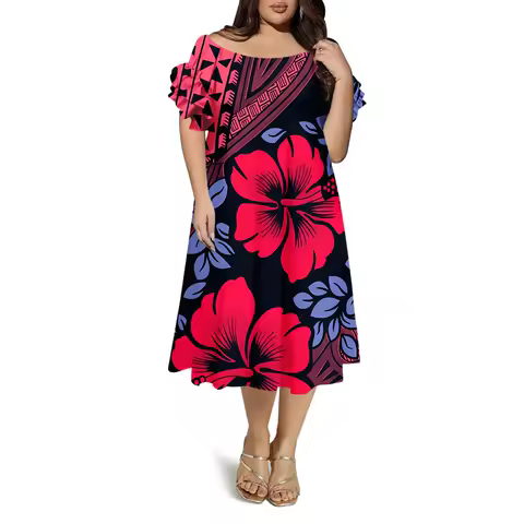 Butterfly Sleeve Round Neck Loose Design Comfortable Women'S Dress Polynesian Custom Pattern Tribal Design Evening Dress