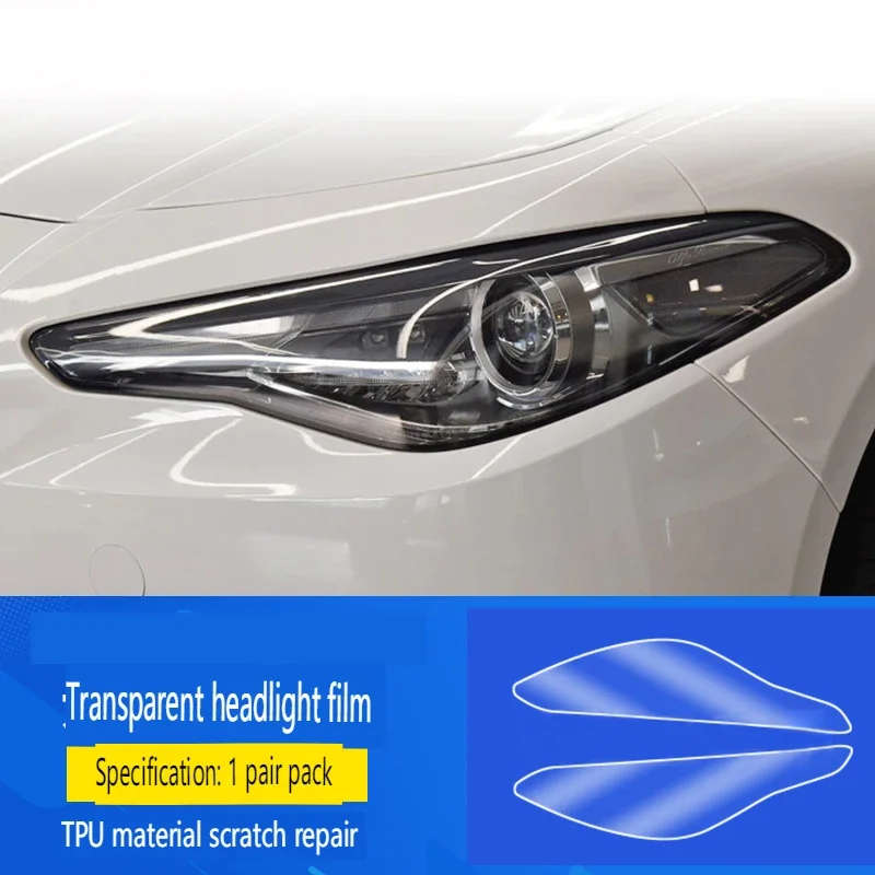 For Alfa Romeo Giulia Stelvio Car Headlight 2 Pcs Pre-Cut Anti-Scratch Protective Film Transparent Smoke Black Vinyl Accessories