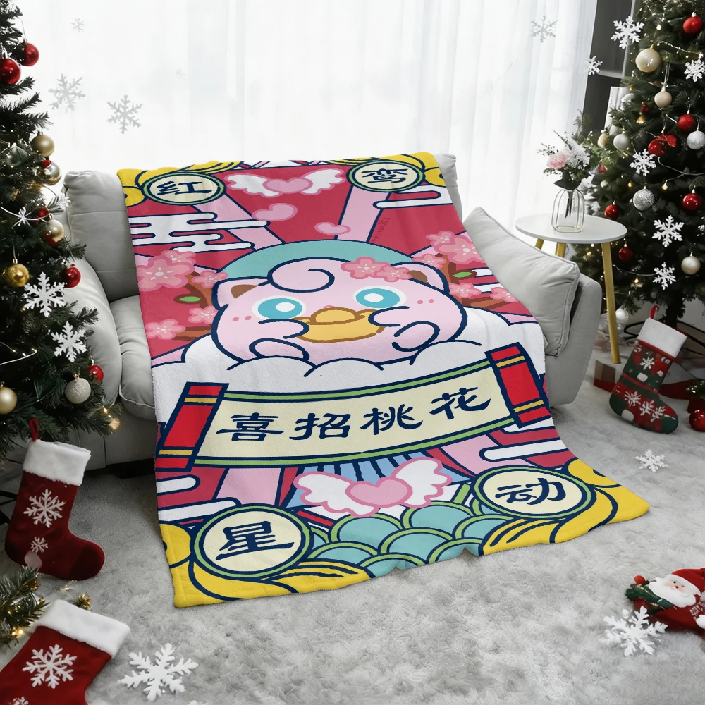 Pokemon Pikachu Gengar Bulbasaur Charmander Squirtle Psyduck Flannel Throw Blanket Soft Warm Blanket for Sofa Bed Home Decor Gif