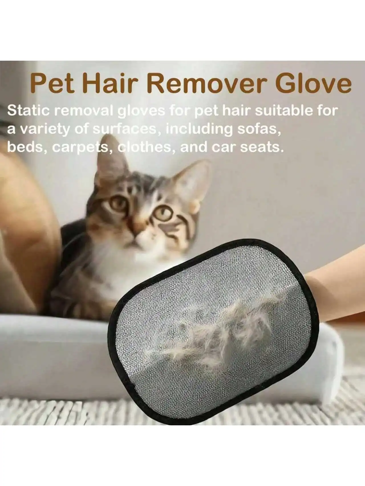 قطعتان من قفازات إزالة شعر الحيوانات الأليفة ضد الشحن الساكن، لفة قدم على كلا الجانبين، فرشاة شعر القطط، مناسبة للسجاد، أغطية السرير، Cl