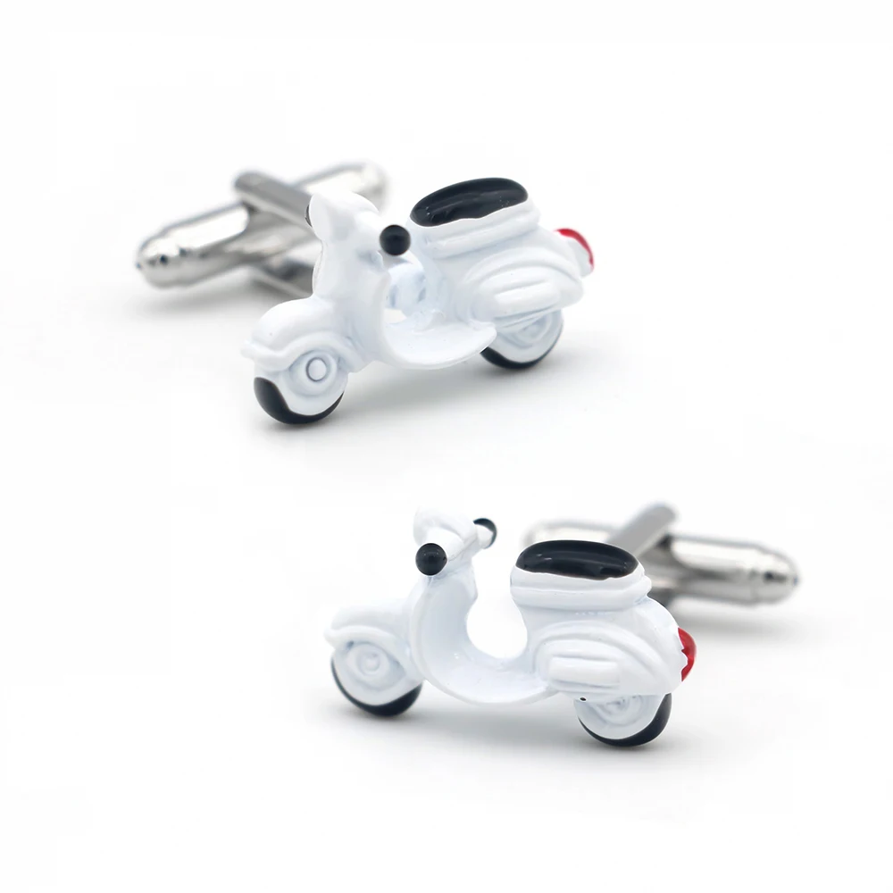 Men's Electric Bicycle Cuff Links White Color Casual Motorcycle Quality Copper Material Fashion Cufflinks Wholesale & Retail