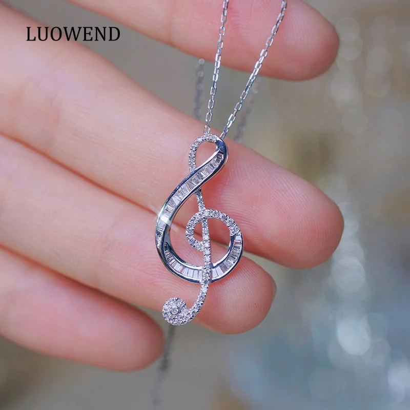 LUOWEND 100% 18K White Gold Necklace Fashion Design 0.35carat Real Natural Diamond Pendant Necklace for Women High Party Jewelry